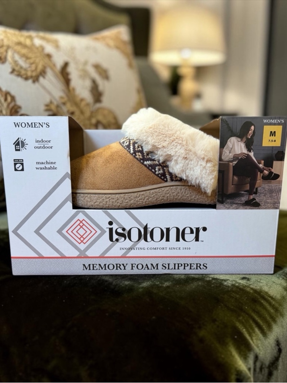 Isotoner Memory Foam Slippers | Faux Fur Trim | Indoor/Outdoor Size M 7.5–8 NIB - Picture 7 of 8